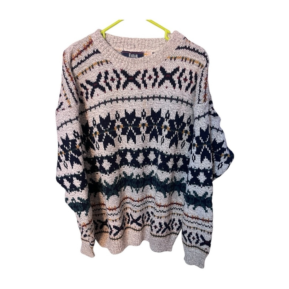 Farah Vintage Aztec Sweater Knit Heavyweight Made in USA Sz L